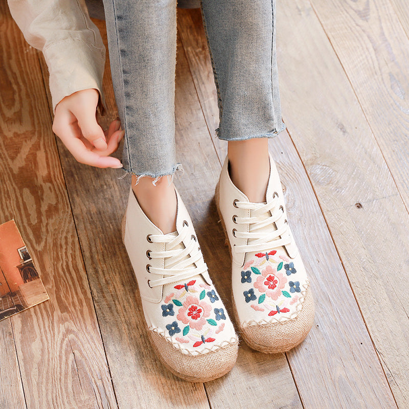 Mid-Top Linen Vintage Lace-up Old Beijing Cloth Shoes
