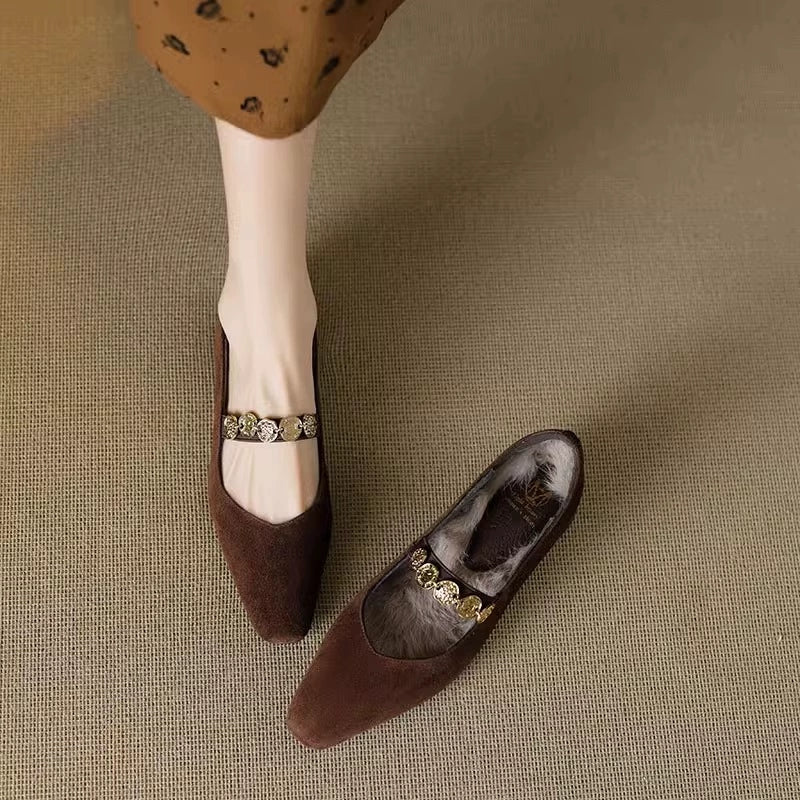French Vintage Mary Jane Flats – Fleece-Lined Goatskin Elegance