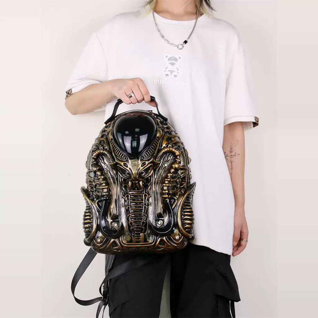 Punk Metal Predator Backpack Street Style School Bag for Men & Women