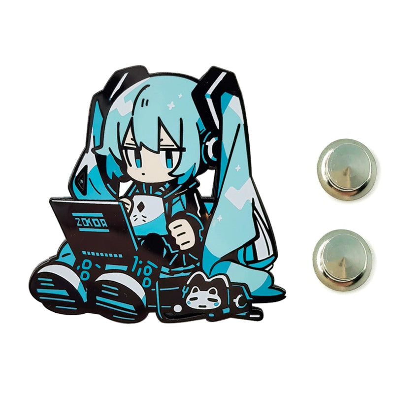 Hatsune Miku Metal Magnetic Brooch 2D Imitation Enamel Velcro Pin for School Bag & Cosplay Decoration