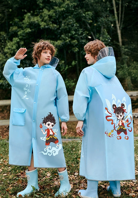 Mythic Splash: Nezha & Ao Bing Kids Rain Poncho