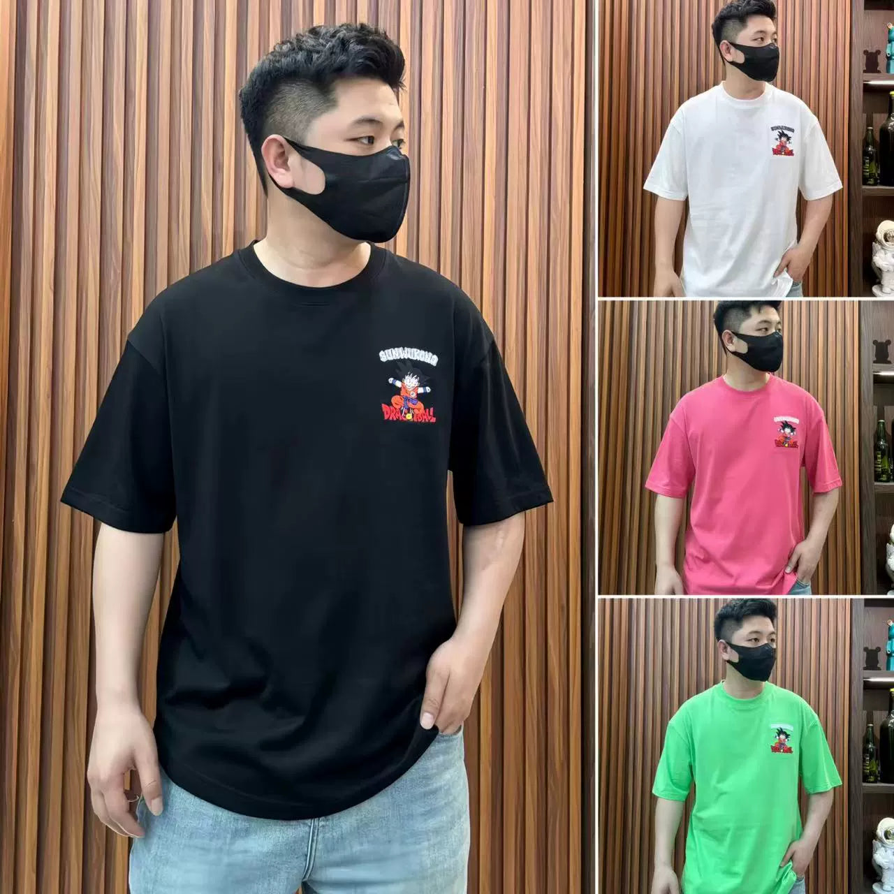 Goku Summer Graphic Tee Curved-Hem Anime T-Shirt for Men (Loose Fit)