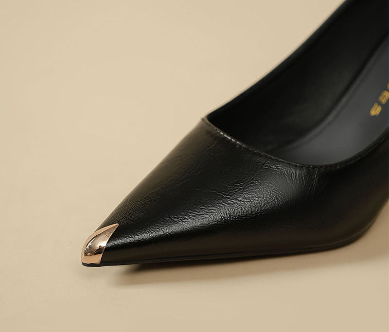 Metal Toe Cap Soft Leather Heels – Chic & Comfy for the Boss Babe Vibe