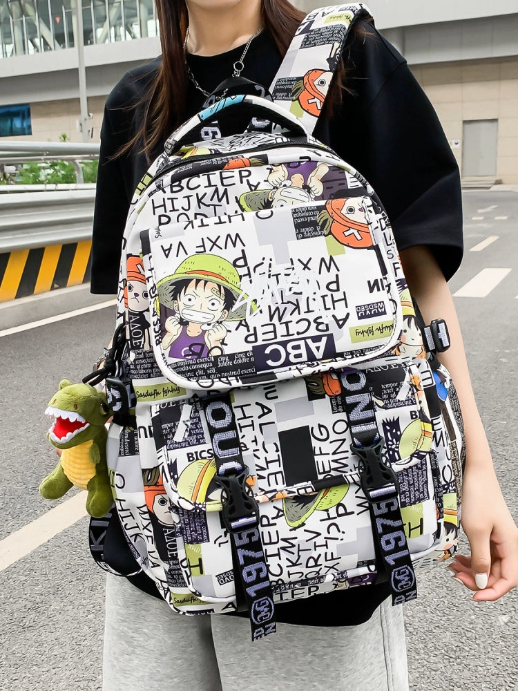 One Piece Graffiti Anime Backpack Large Capacity School Bag for Teens