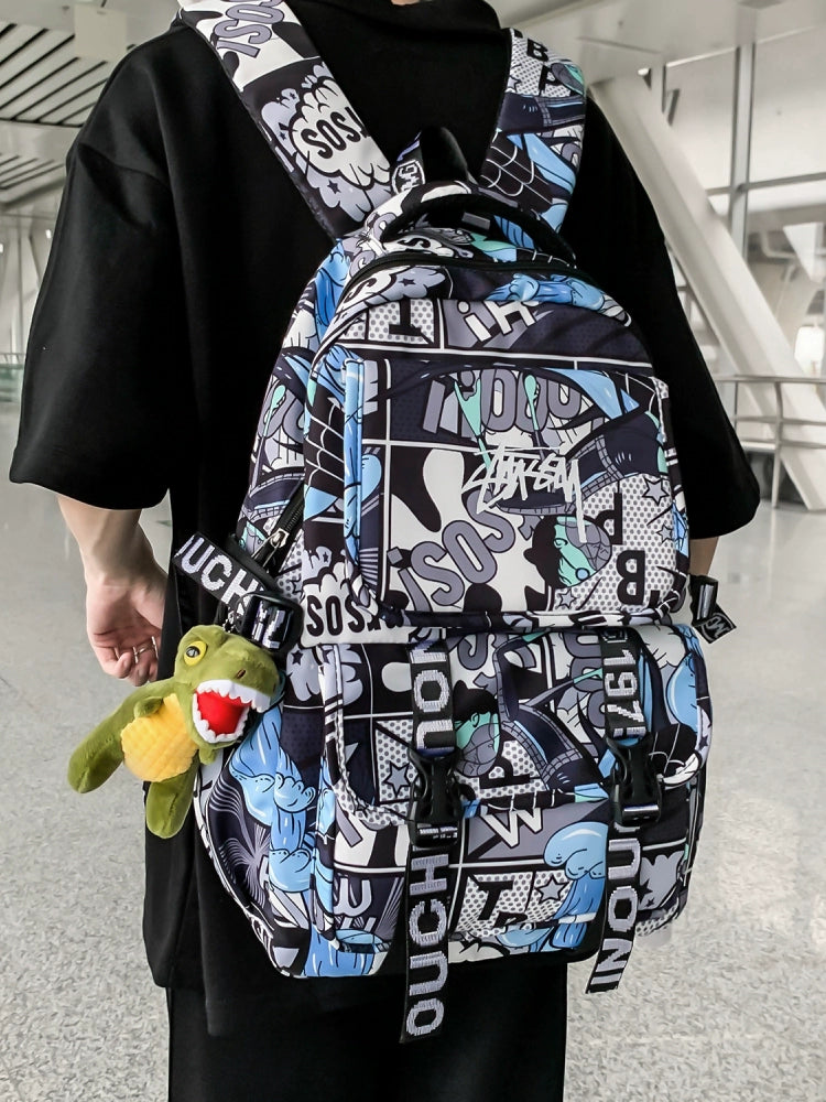 One Piece Graffiti Anime Backpack Large Capacity School Bag for Teens