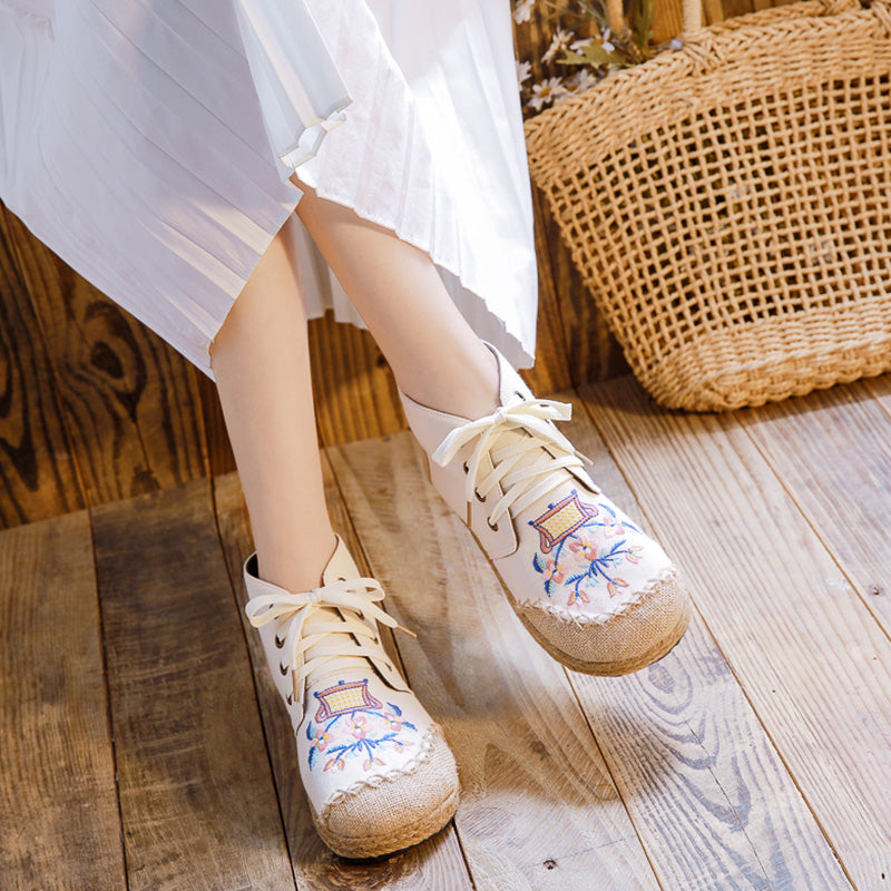 Mid-Top Linen Vintage Lace-up Old Beijing Cloth Shoes