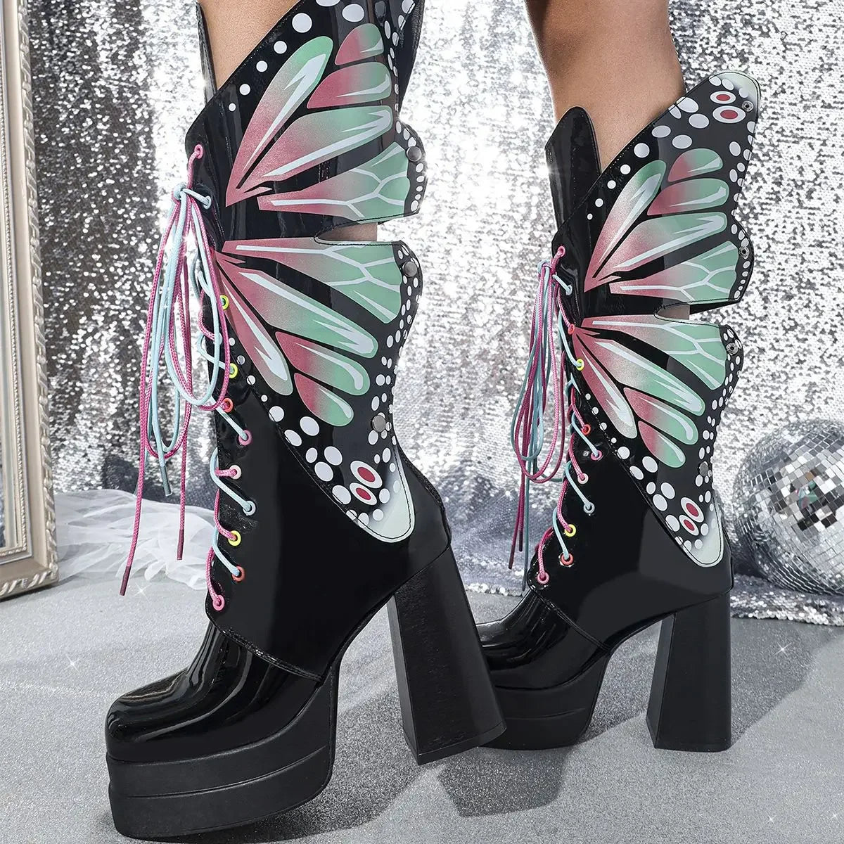 Butterfly Ninja CyberY2K Platform Boots – High Heel Cosplay Baddie Energy