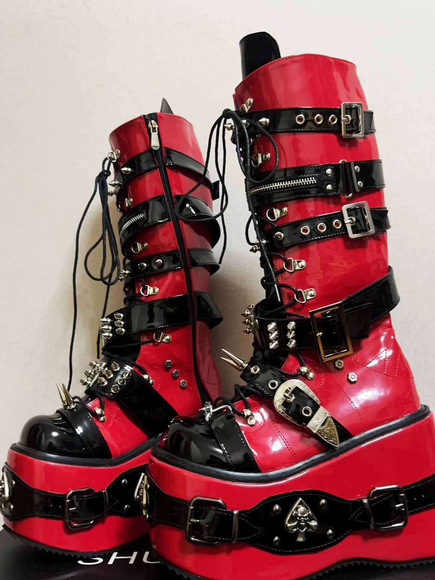 Wasteland Punk Platform Boots – Dark Street Style with High Wedge Heels