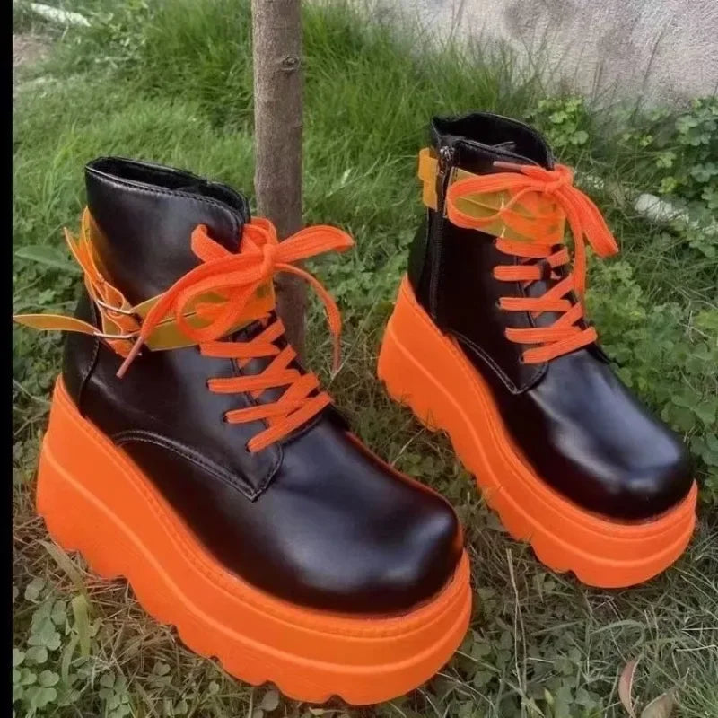 Green Platform Ankle Boots – Zip-Up Party Heels with Anime Luxe Energy