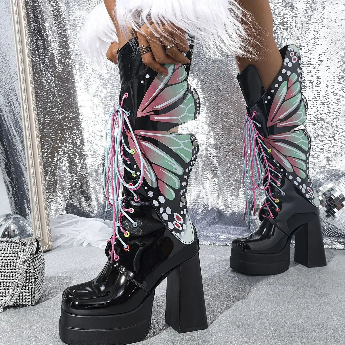Butterfly Ninja CyberY2K Platform Boots – High Heel Cosplay Baddie Energy