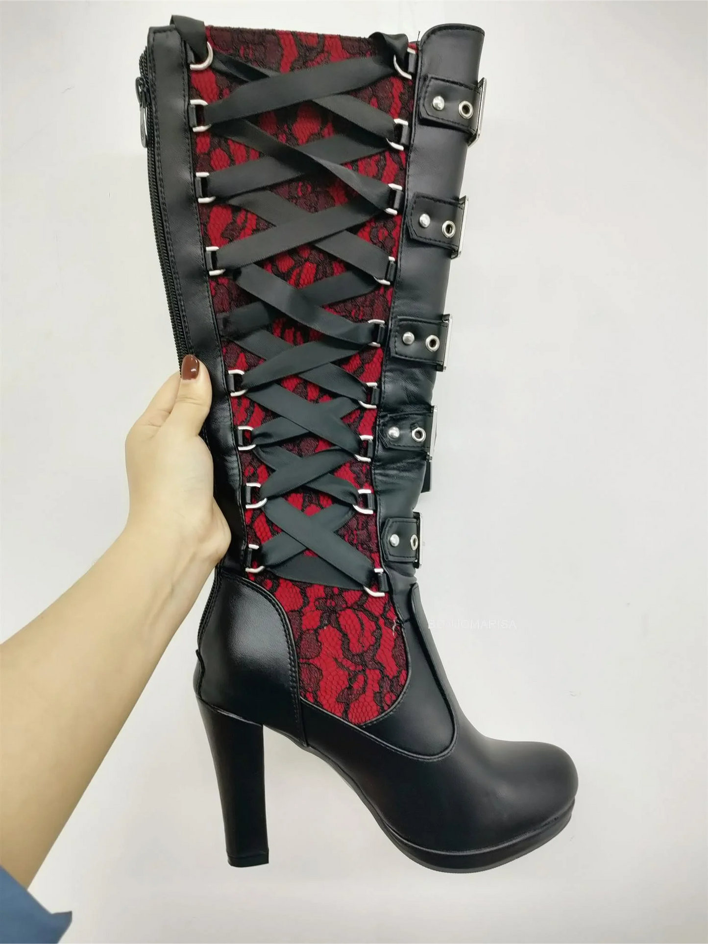 Chunky Platform Bowknot Boots – Lace-Up Mid-Calf Magic with Anime Girl Power