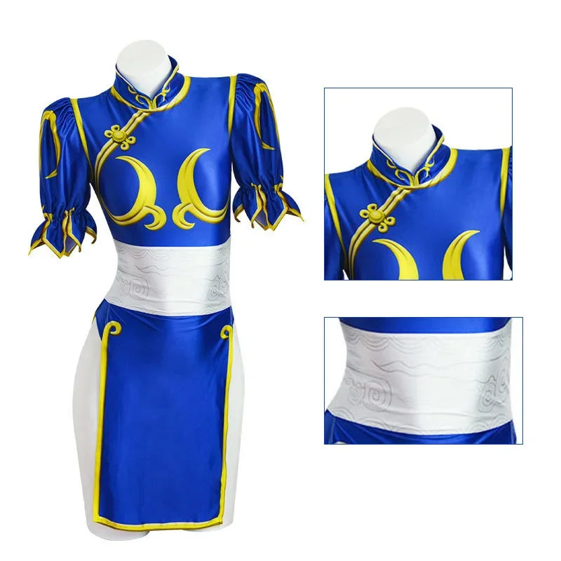 Chun-Li Cosplay Costume – Blue Qipao Fighter Fit for a Gaming Legend