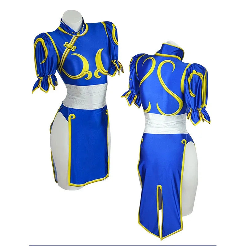 Chun-Li Cosplay Costume – Blue Qipao Fighter Fit for a Gaming Legend