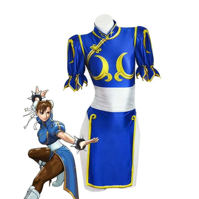 Chun-Li Cosplay Costume – Blue Qipao Fighter Fit for a Gaming Legend