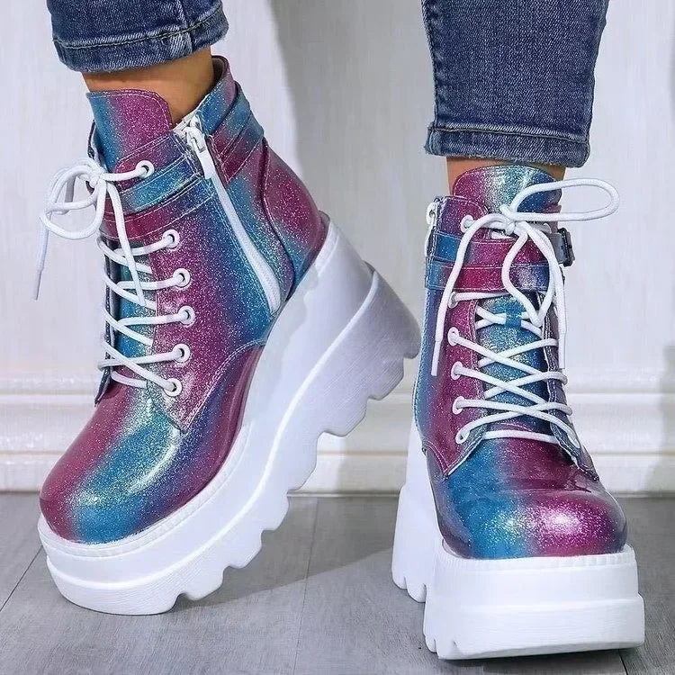Green Platform Ankle Boots – Zip-Up Party Heels with Anime Luxe Energy