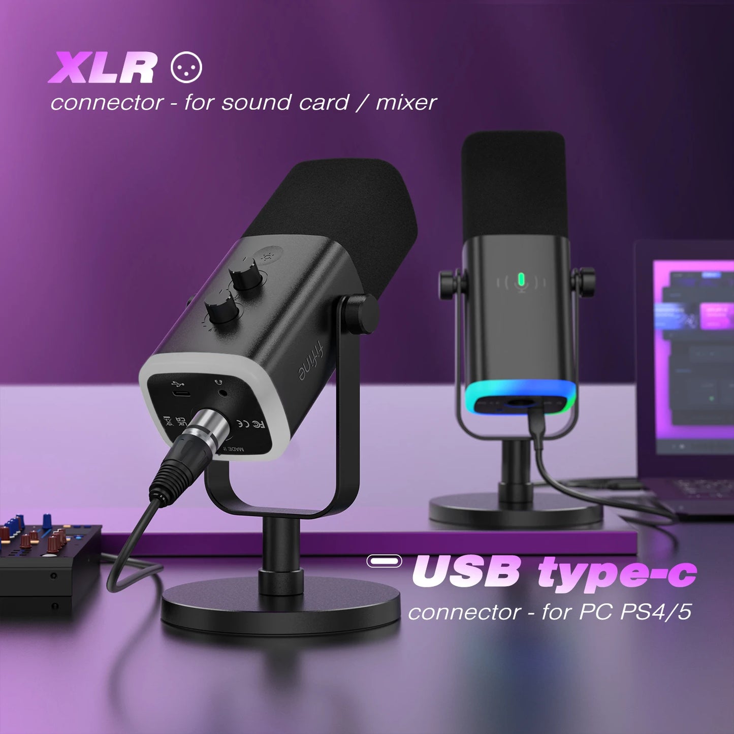 USB/XLR Dynamic Microphone with Touch Mute Button,Headphone jack,I/O Controls,for PC PS5/4 mixer,Gaming MIC Ampligame AM8