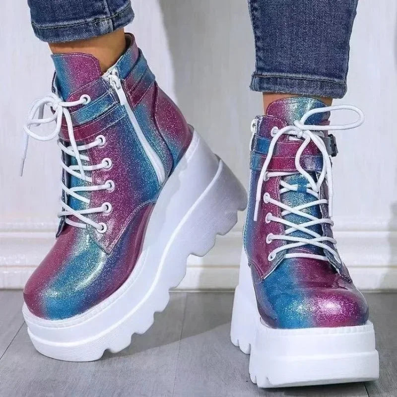 Green Platform Ankle Boots – Zip-Up Party Heels with Anime Luxe Energy