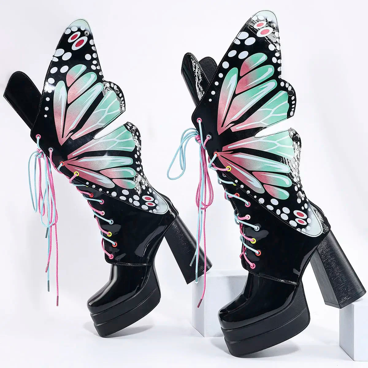 Butterfly Ninja CyberY2K Platform Boots – High Heel Cosplay Baddie Energy