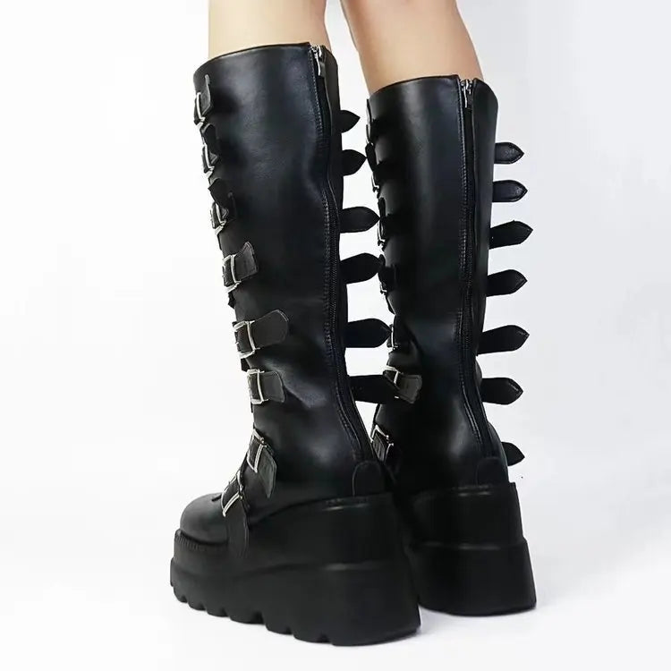 Platform Knee-High Boots – Punk Princess Power with Anime Motorcycle Vibes