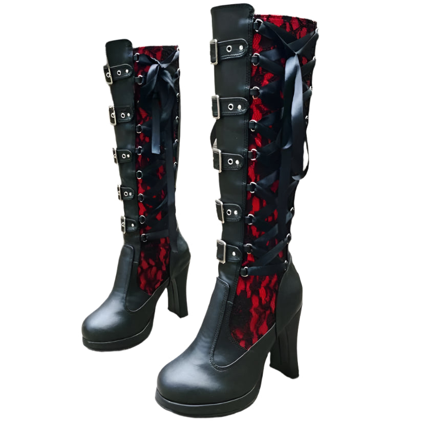 Chunky Platform Bowknot Boots – Lace-Up Mid-Calf Magic with Anime Girl Power