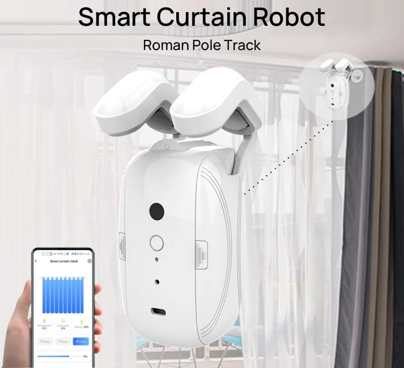 Smart Curtain Robot – APP-Controlled Roman Rod Track Opener (Tuya Compatible)