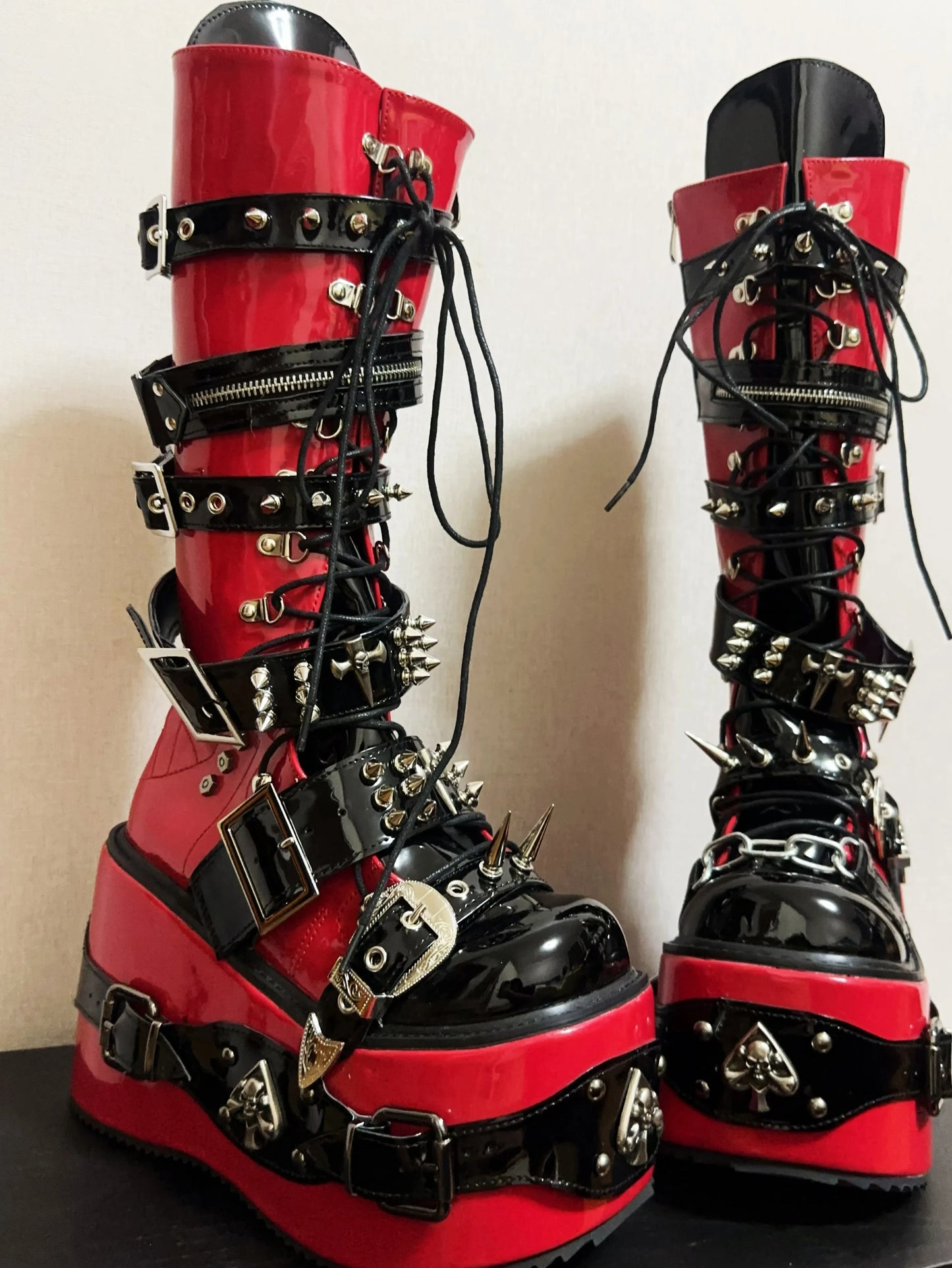 Wasteland Punk Platform Boots – Dark Street Style with High Wedge Heels