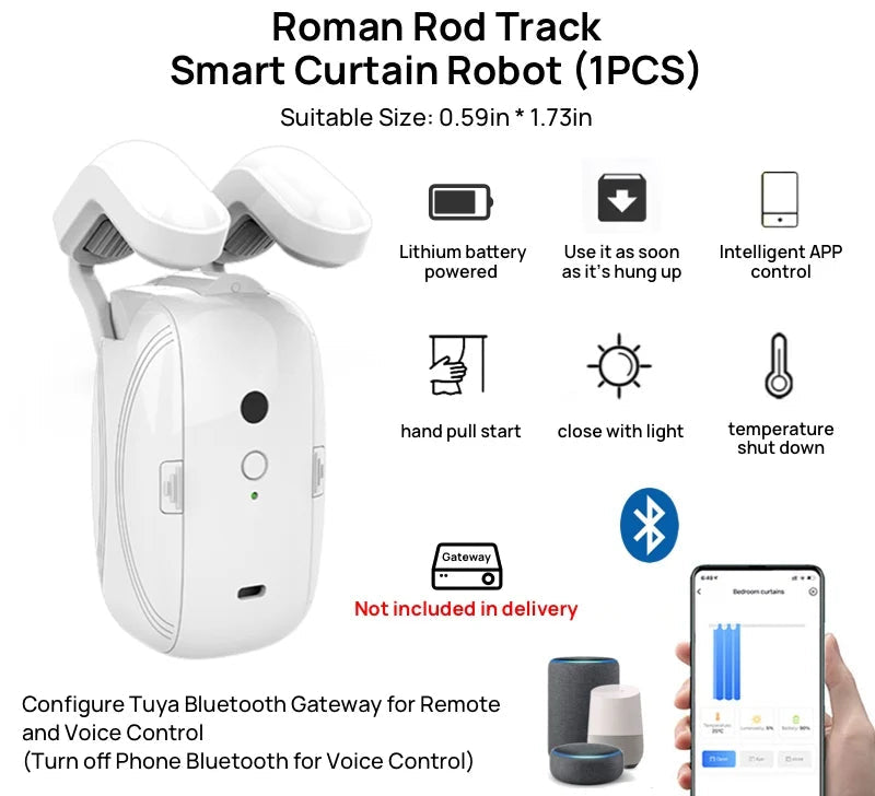 Smart Curtain Robot – APP-Controlled Roman Rod Track Opener (Tuya Compatible)
