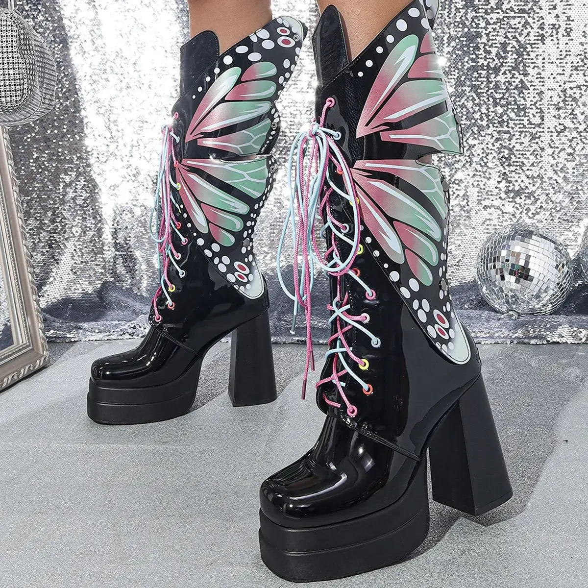 Butterfly Ninja CyberY2K Platform Boots – High Heel Cosplay Baddie Energy