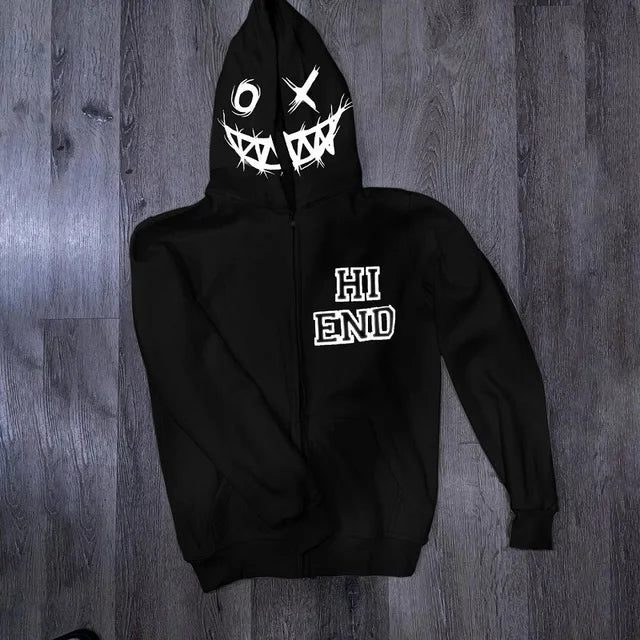 Men's Skull Letter Graphic Gothic Print Streetwear Oversized Hoodie Y2k Clothes Grunge Zip Hoodie Hip hop Long Sleeve hoodie new