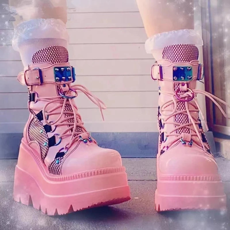 Anime-Inspired Platform Ankle Boots – Wedge Heels for Cosplay Queens