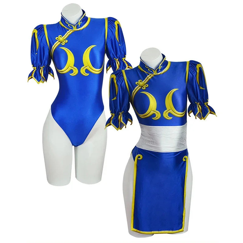 Chun-Li Cosplay Costume – Blue Qipao Fighter Fit for a Gaming Legend