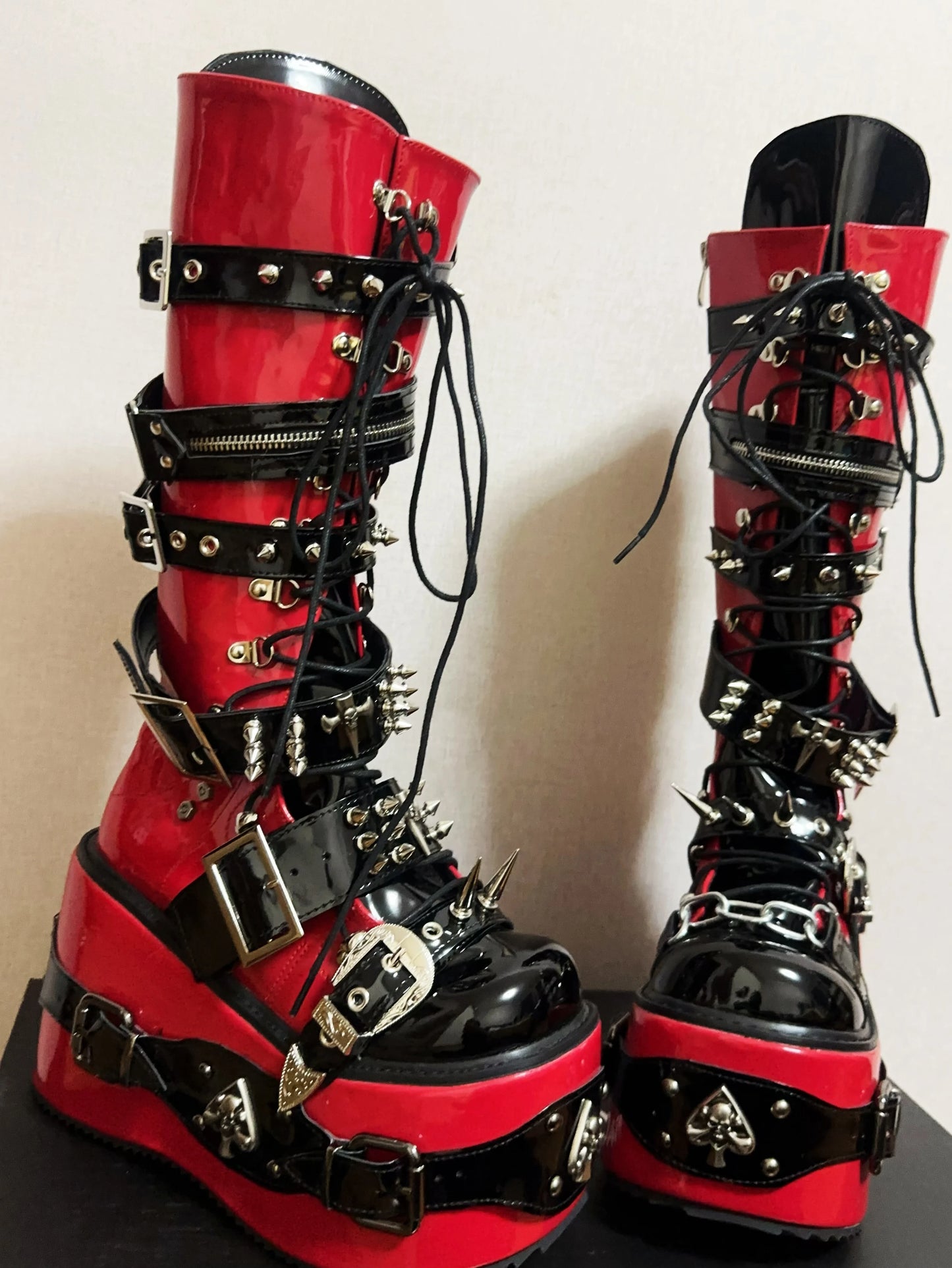 Wasteland Punk Platform Boots – Dark Street Style with High Wedge Heels