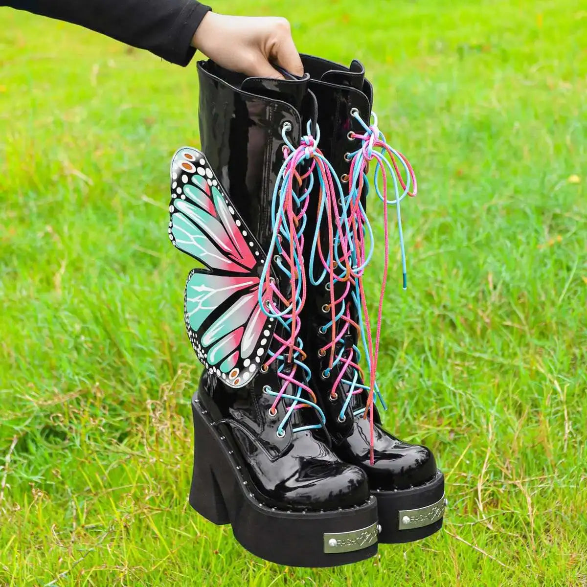 Butterfly Ninja CyberY2K Platform Boots – High Heel Cosplay Baddie Energy