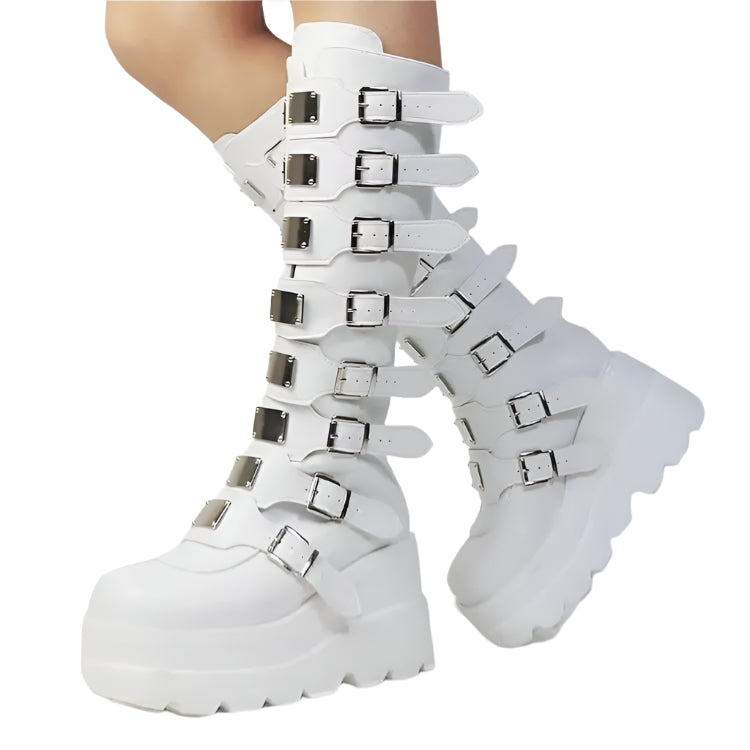 Platform Knee-High Boots – Punk Princess Power with Anime Motorcycle Vibes