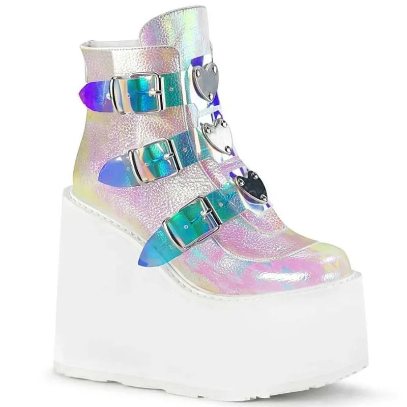Punk Platform Ankle Boots – 8CM Wedge Power with Metal Buckle Attitude