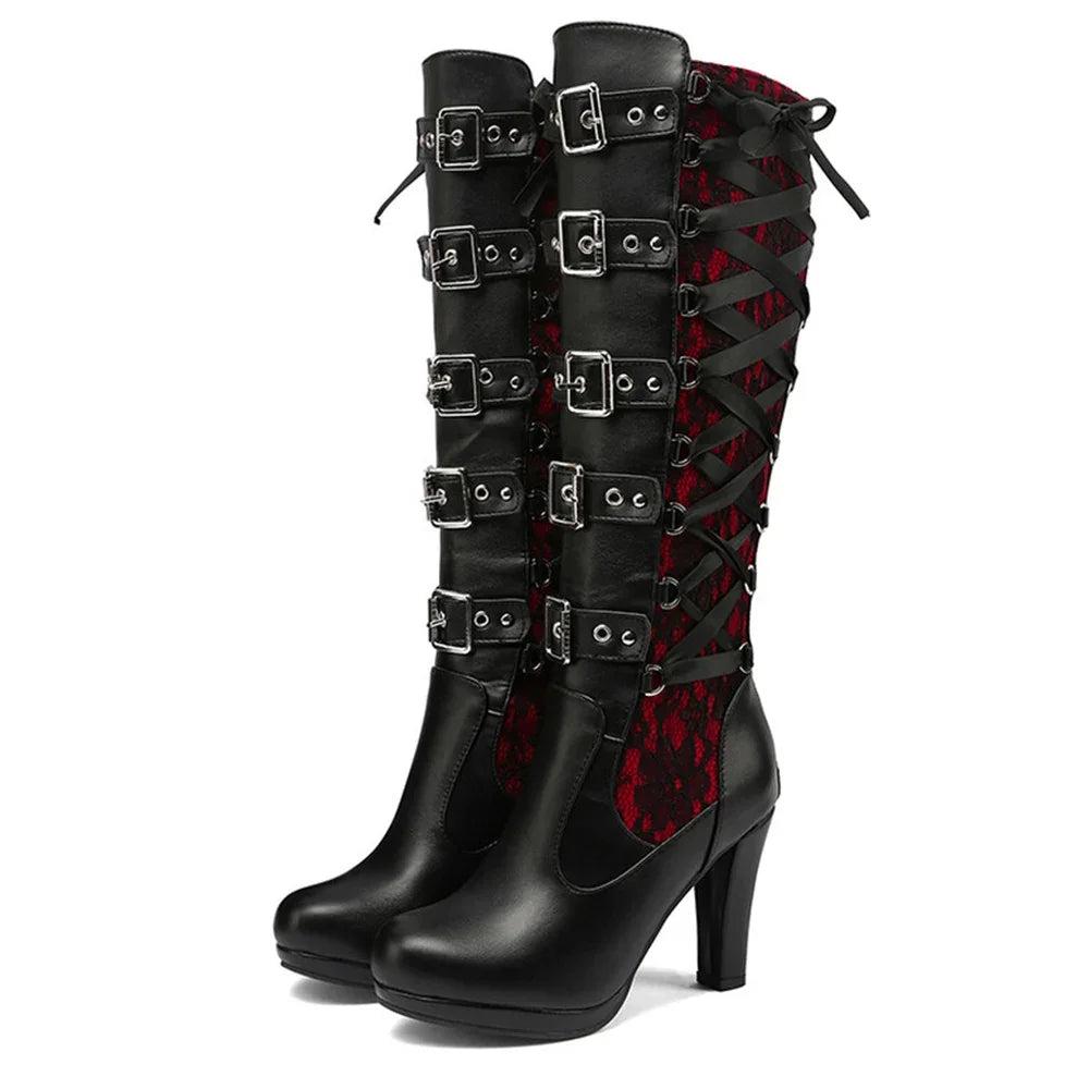 Chunky Platform Bowknot Boots – Lace-Up Mid-Calf Magic with Anime Girl Power
