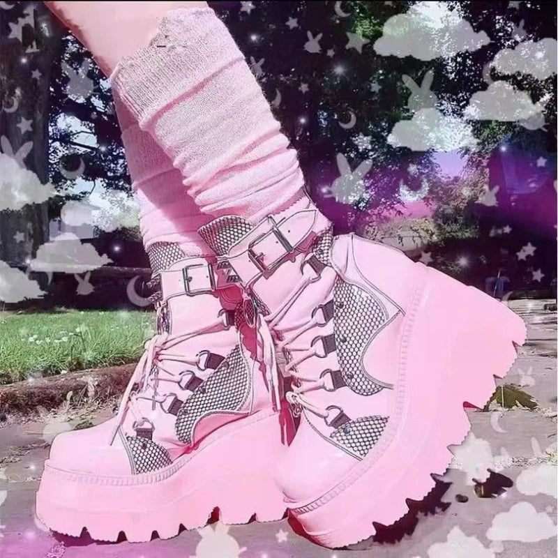 Anime-Inspired Platform Ankle Boots – Wedge Heels for Cosplay Queens
