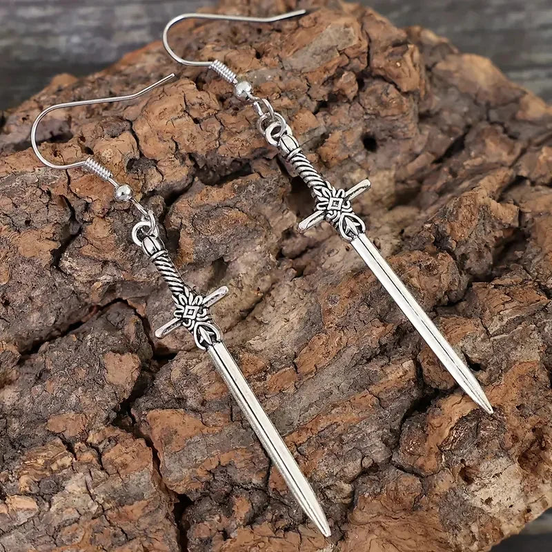 Vintage Cross Sword Pendant Dangle Earrings