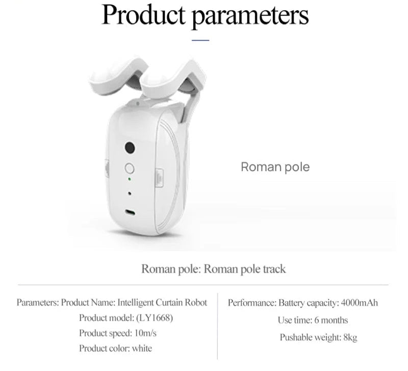 Smart Curtain Robot – APP-Controlled Roman Rod Track Opener (Tuya Compatible)