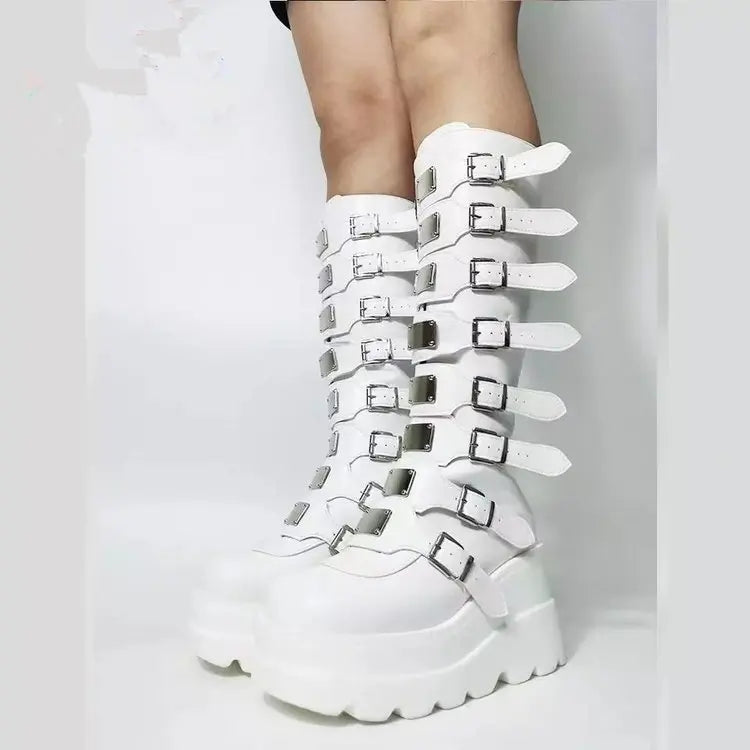 Platform Knee-High Boots – Punk Princess Power with Anime Motorcycle Vibes