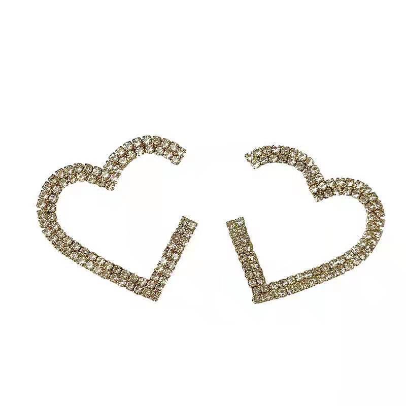 S925 sterling silver ear pins full of diamonds, love Korean version of personality Internet celebrity cold wind hoop earrings