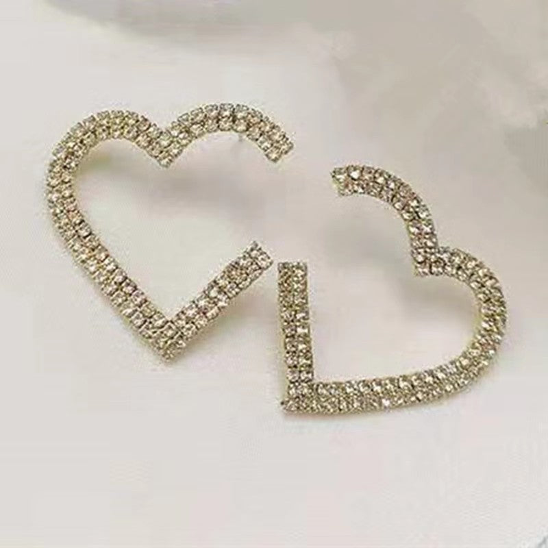 S925 sterling silver ear pins full of diamonds, love Korean version of personality Internet celebrity cold wind hoop earrings