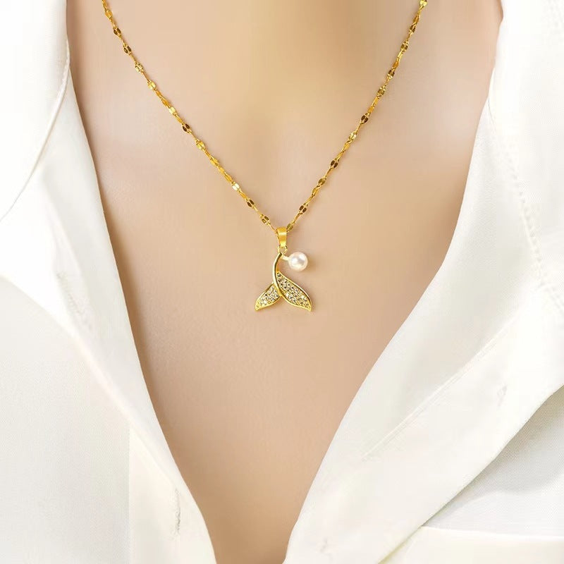 Pearl mermaid tail necklace women's light luxury niche high-end design clavicle chain