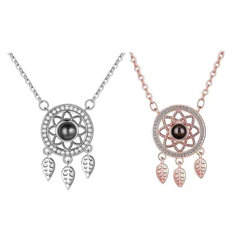 100 languages, I love you, dreamcatcher, projection necklace, silver clavicle chain