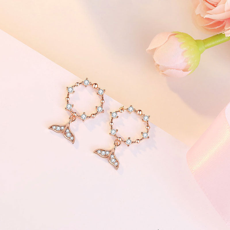 S925 sterling silver needlefish tail zircon delicate net red drop earrings cute sweet earrings ear clip