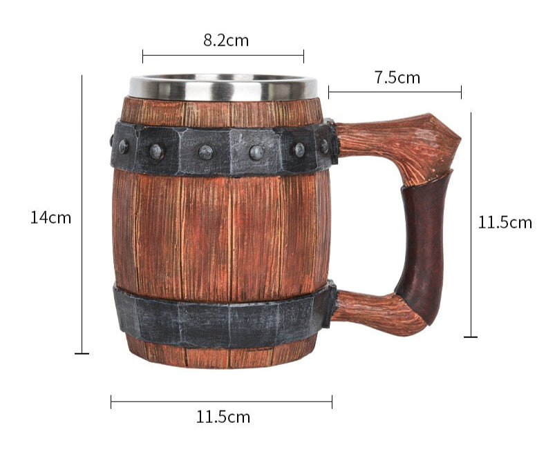 Cross-border new wooden barrel beer mug creative large capacity bar mug water cup personality imitation wood stainless steel mug