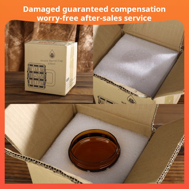 One Piece Cask Glass Mug Lid-Covered Gift Glass for Water, Beer & Wine