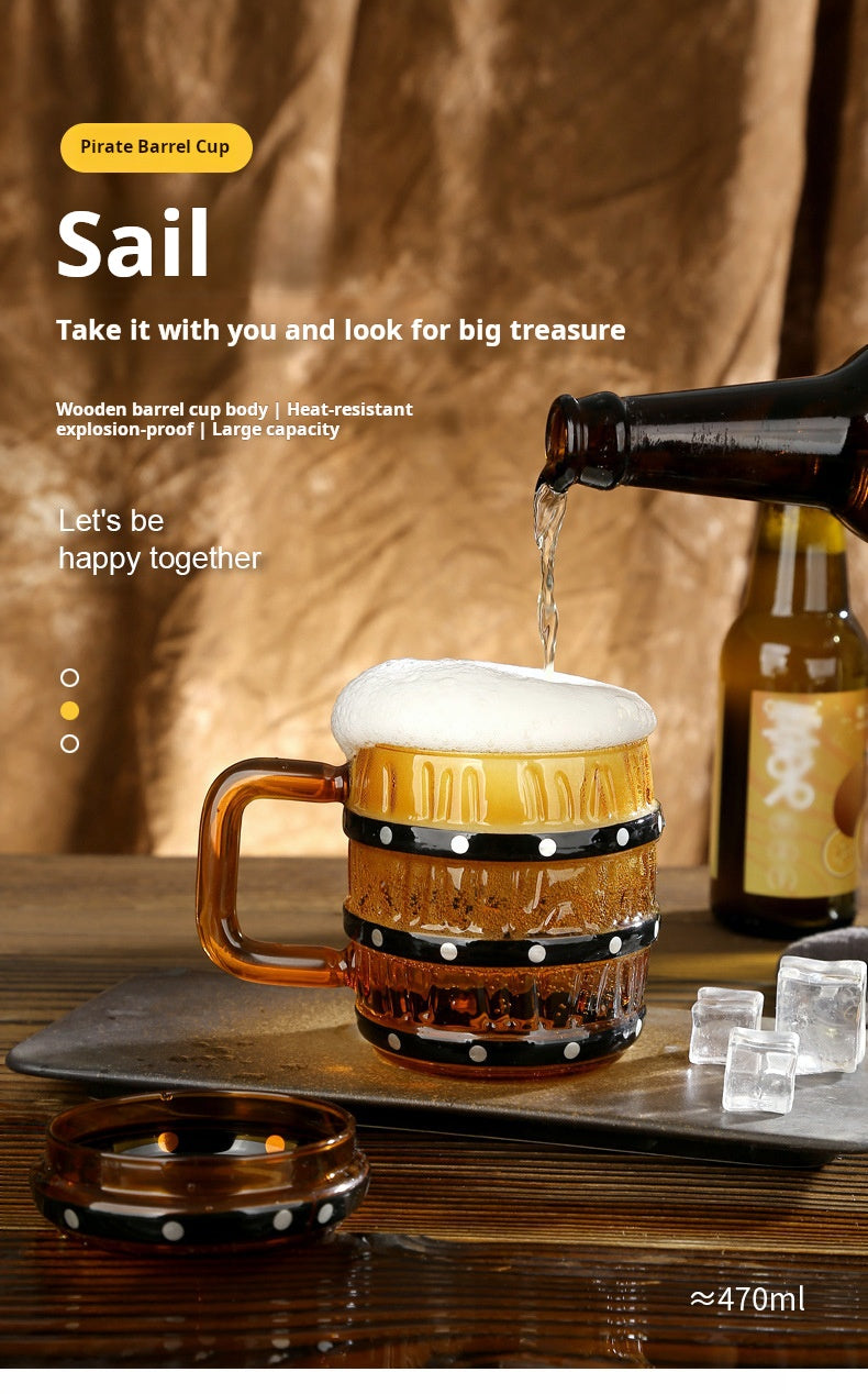 One Piece Cask Glass Mug Lid-Covered Gift Glass for Water, Beer & Wine