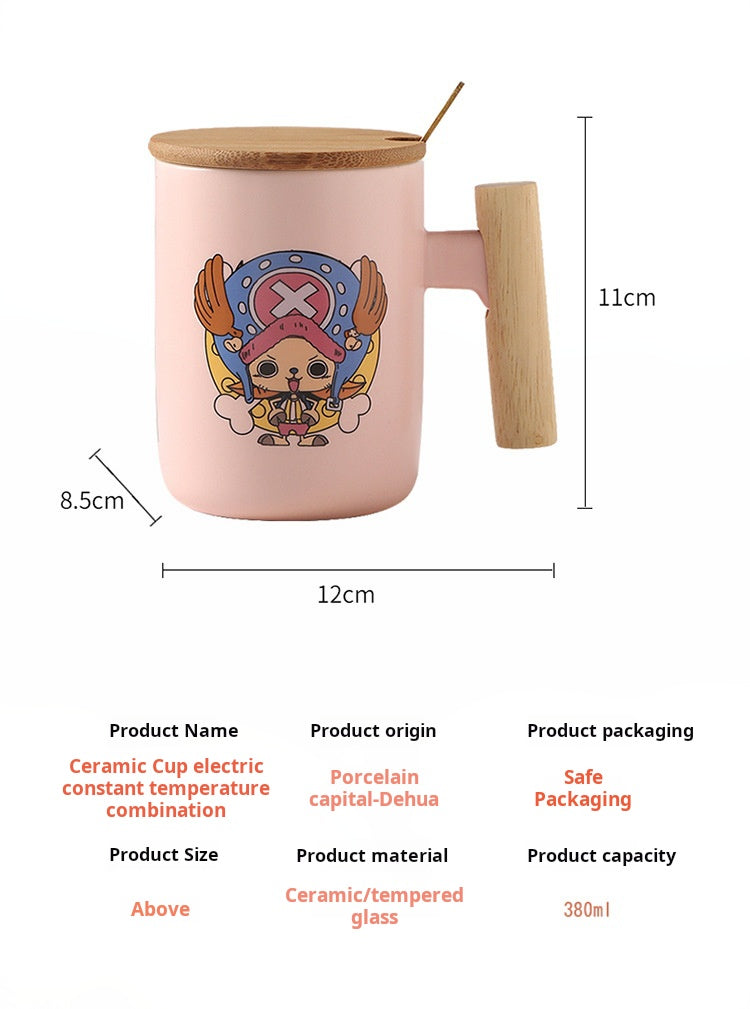 One Piece Luffy Mug with Lid & Spoon Cute Ceramic Coffee Cup Gift