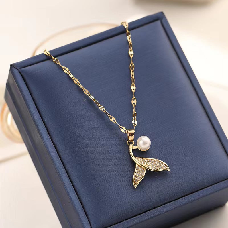 Pearl mermaid tail necklace women's light luxury niche high-end design clavicle chain